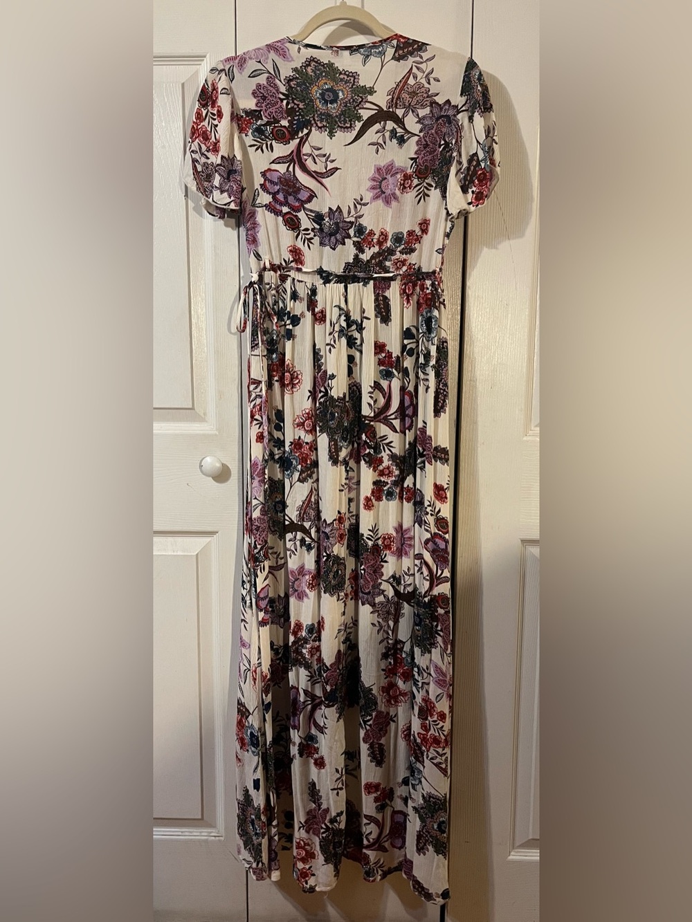 Patrons Of Peace Floral Print Maxi Dress Hi/Lo Hemline Short Flutter Sleeves XS - Picture 4 of 6
